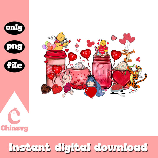 Winnie the Pooh characters coffee png, pooh and friends png