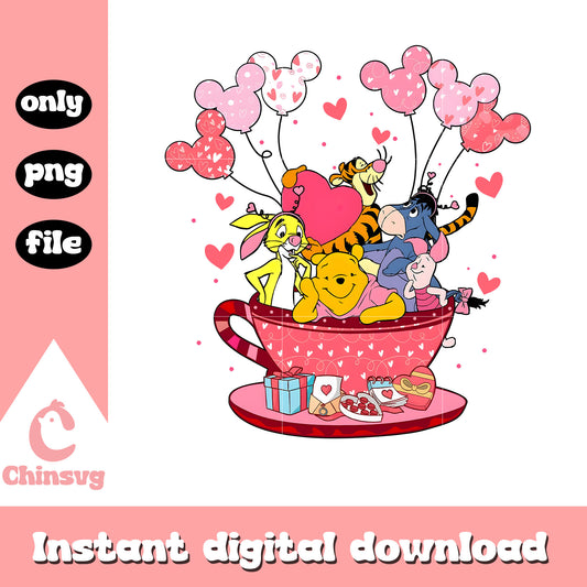 Winnie the Pooh character tea cup png, valentine tea cups png