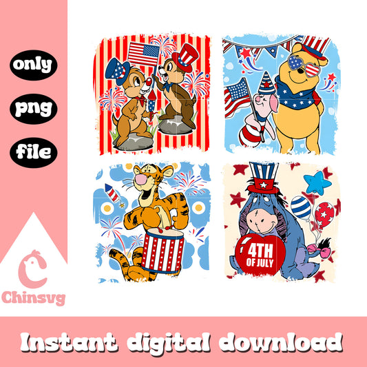 Winnie the Pooh happy independence day png, love 4th of july png