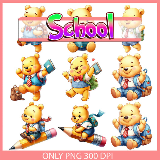 Winnie the pooh back to school design bundle png, winnie the pooh png
