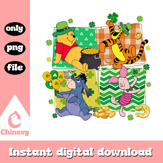 Winnie the pooh characters shamrocks png, saint patrick day png