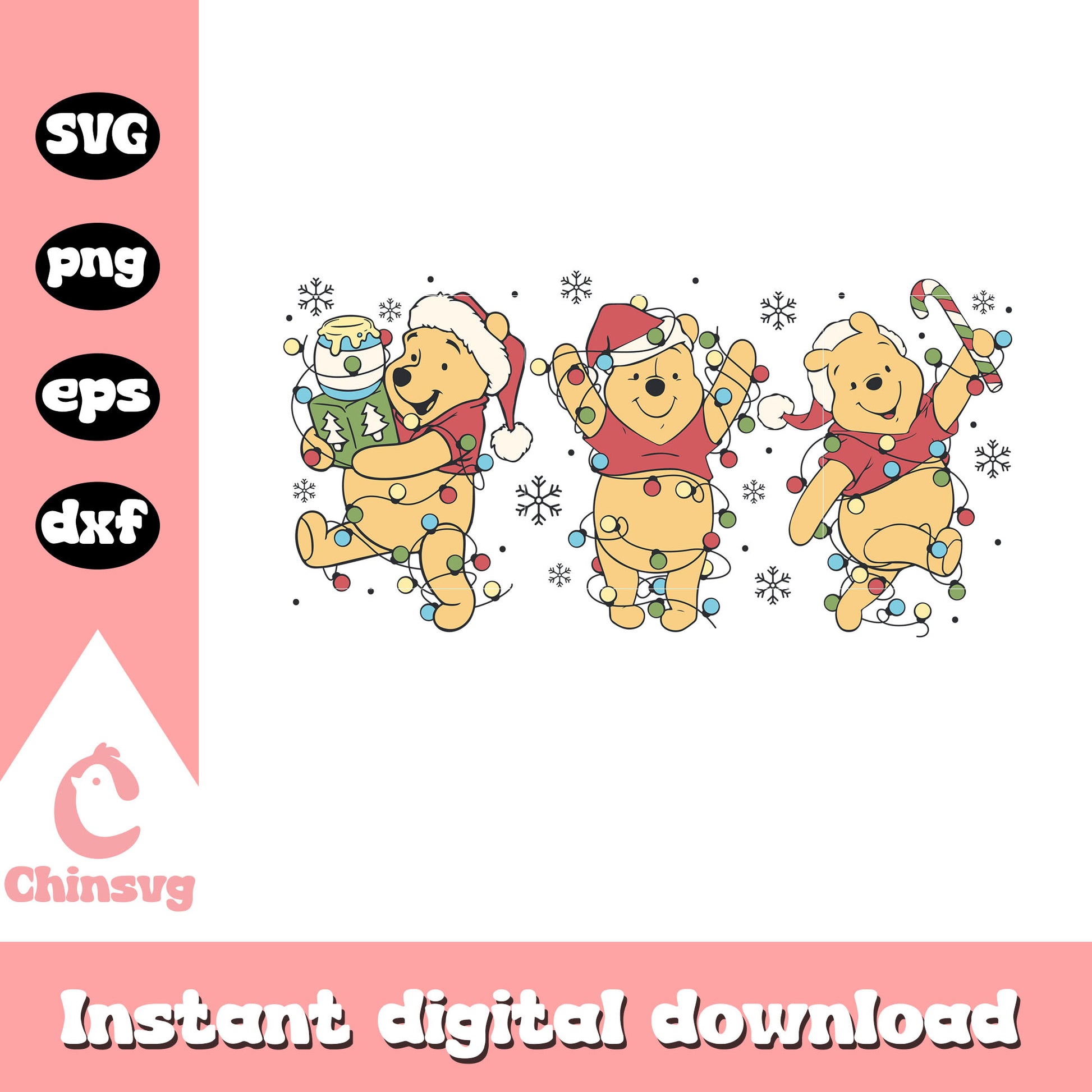 Winnie the pooh christmas lights svg, disney christmas images svg