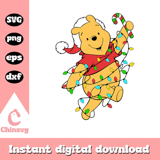 Winnie the pooh christmas lights svg, pooh character svg