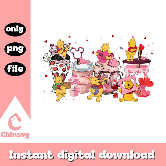 Winnie the pooh coffee cup design png, disney valentine png