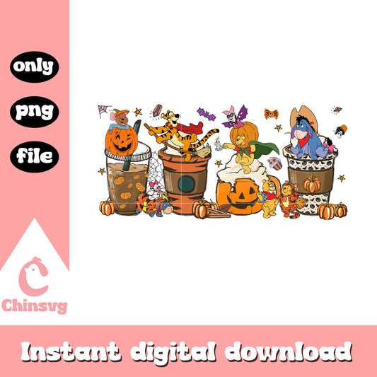 Winnie the pooh halloween pumpkin latte png, winnie bear halloween png