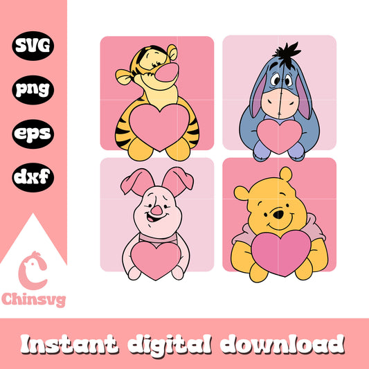 Winnie the pooh heart valentines svg, pooh valentine​ svg