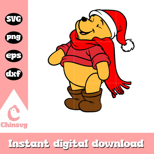 Winnie the pooh santa hat svg, pooh bear christmas svg