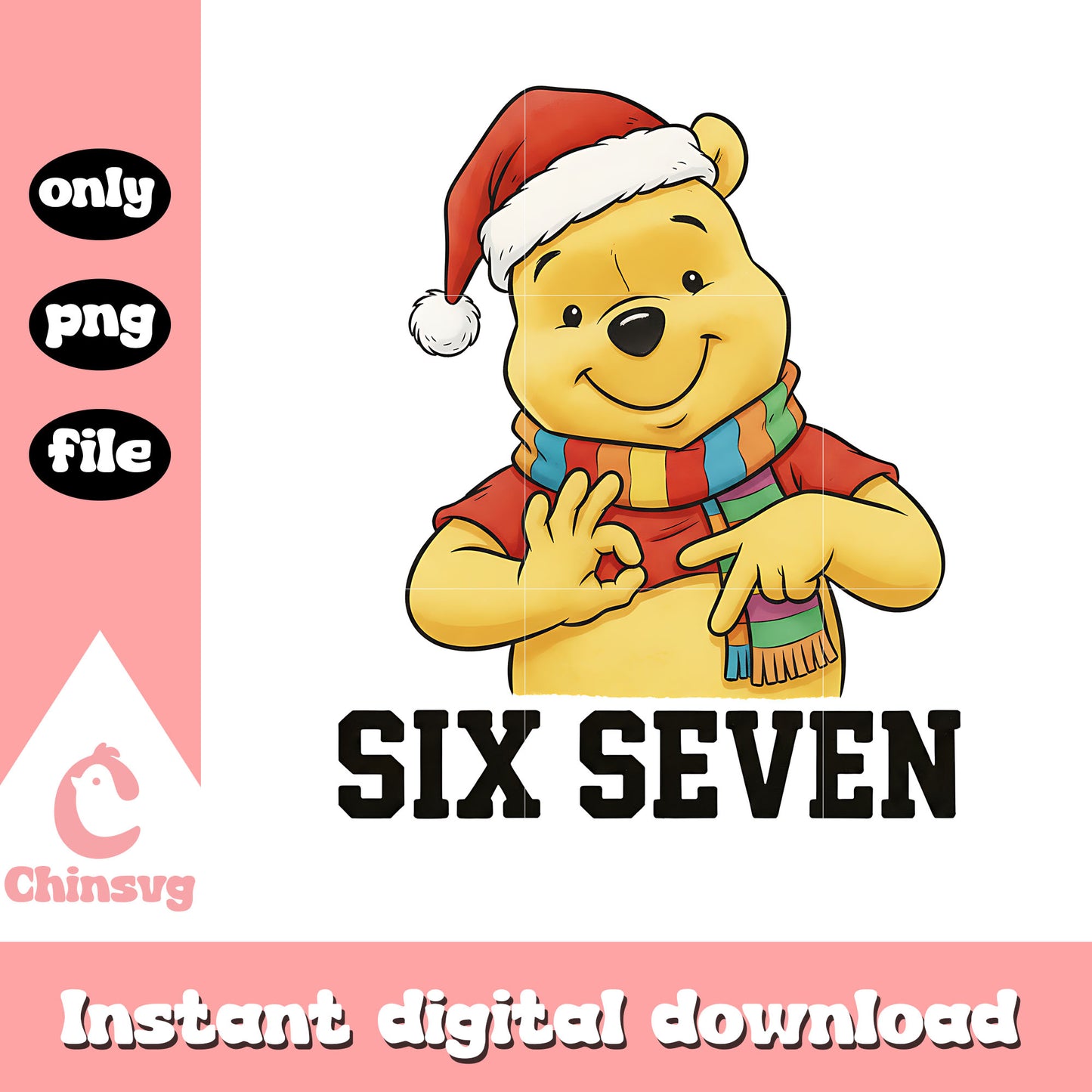 Winnie the pooh six seven png, disney christmas day png