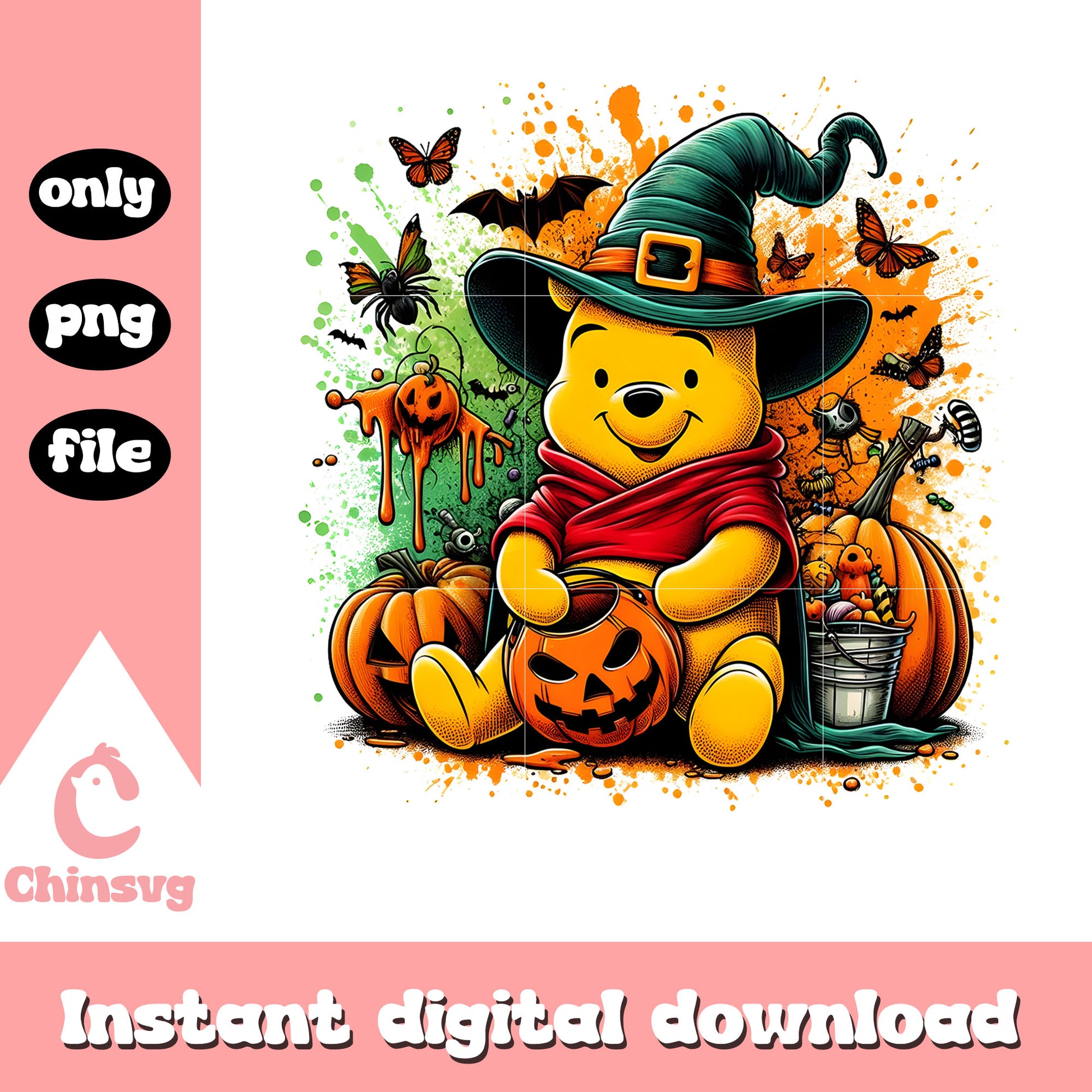 Winnie the pooh witch splatted effect png, winnie pooh halloween png