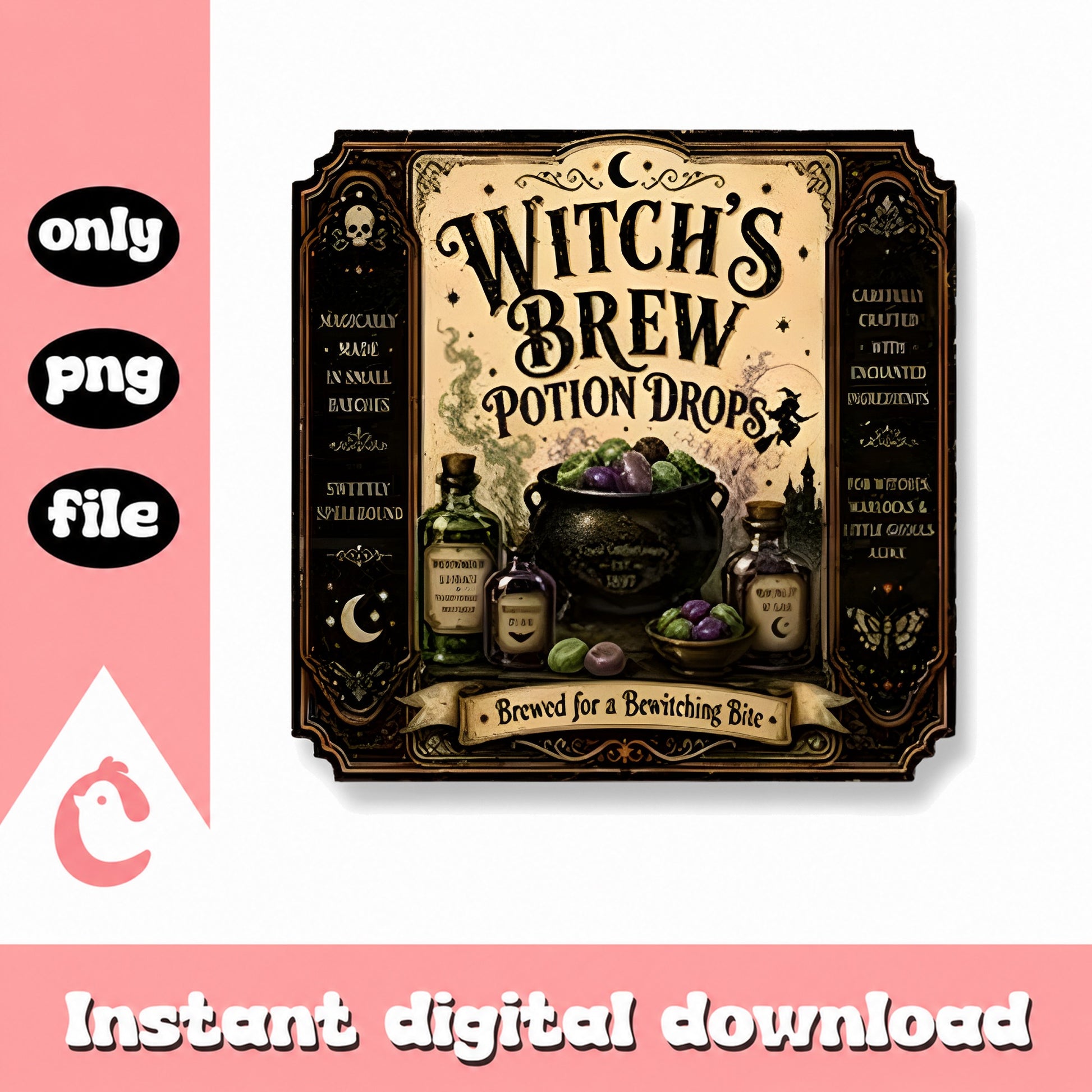 Witch's Brew Potion Drops PNG, Halloween Vintage Label, PNG File