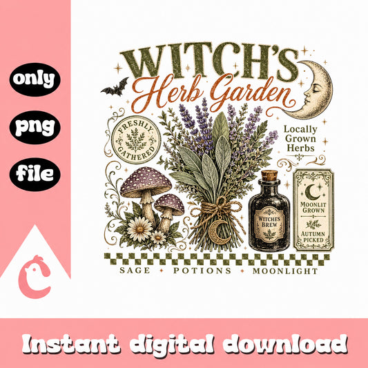 Witch's Herb Garden PNG, Witches Brew Halloween PNG, Cottagecore PNG