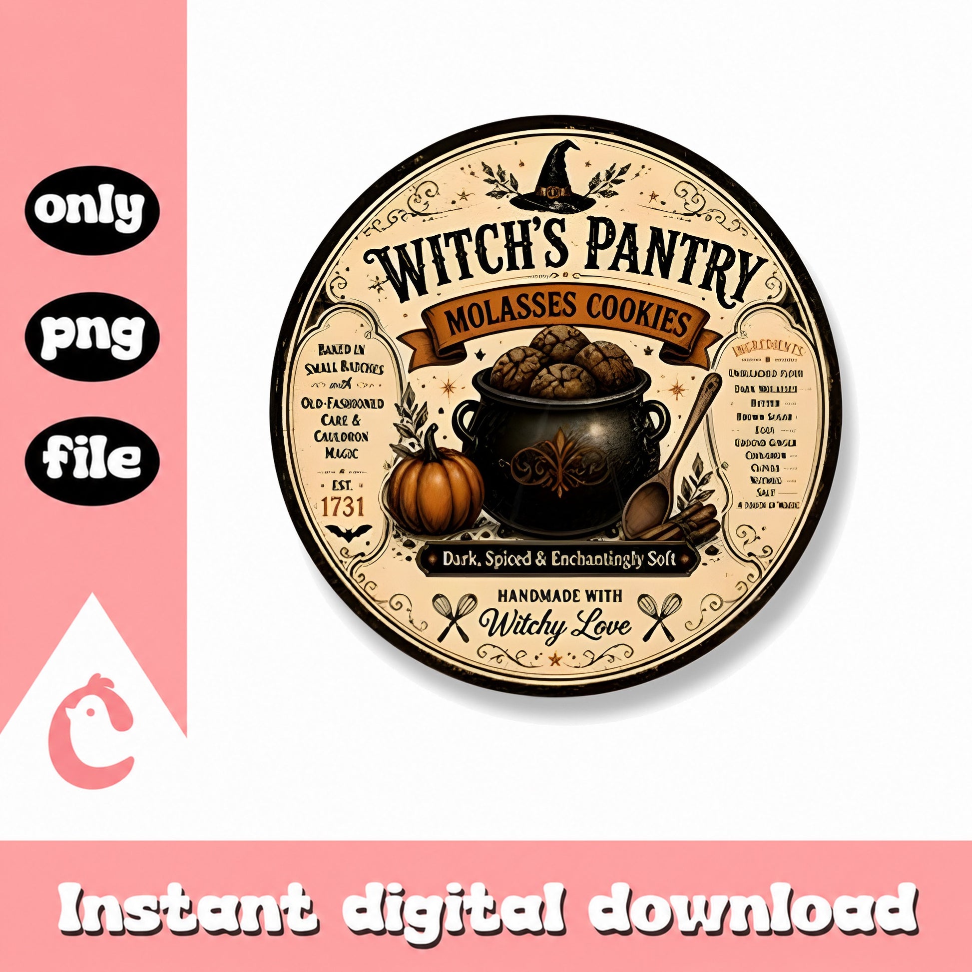 Witch's Pantry Label PNG, Halloween Cookies Sublimation, PNG