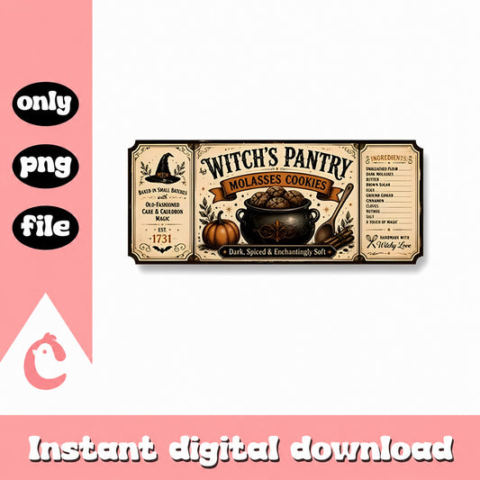Witch's Pantry Label PNG, Halloween Kitchen Decor, Vintage PNG