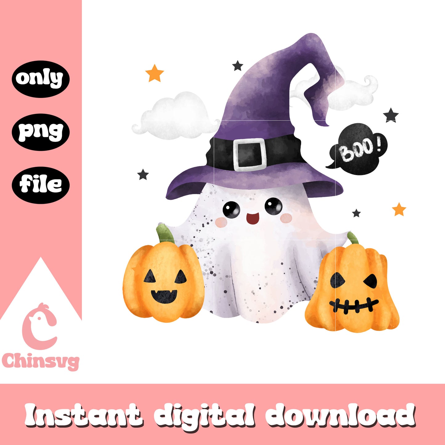 Witch boo and pumpkin design png, pumpkin light  png