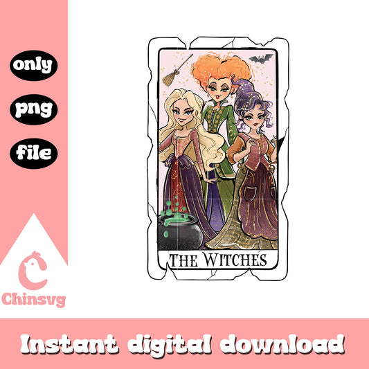 Witches sanderson tarot card png, hocus pocus halloween png