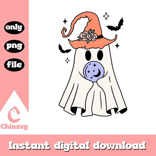 Witch ghost halloween design png, ghost halloween costume png