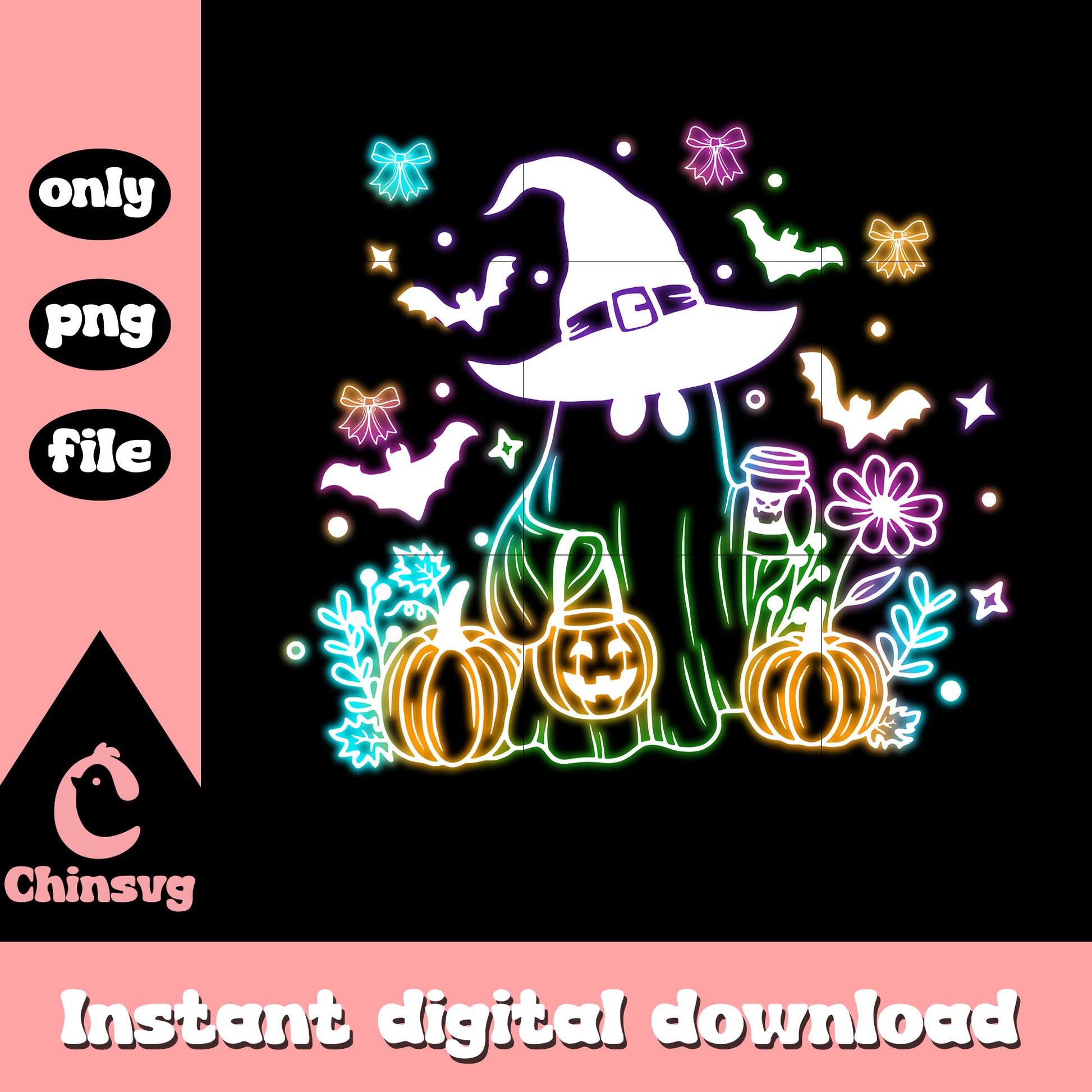 Witch ghost pumpkin halloween neon art png, halloween ghost png