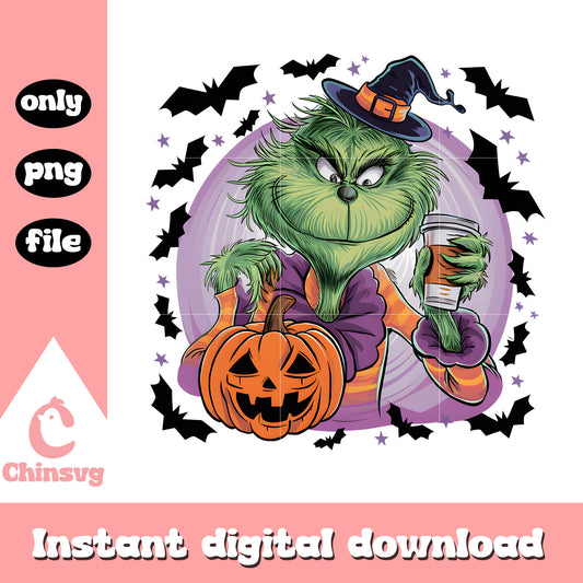 Witch grinch happy halloween drawing design png, grinch halloween png