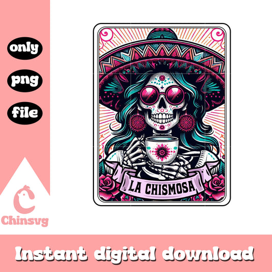 Witch la chismosa card tarot png, woman skeleton png, tarot png