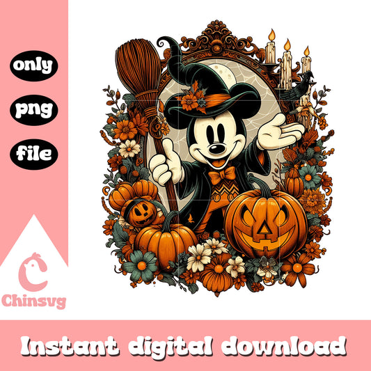 Witch mickey and halloween pumpkin png, mickey mouse png, cartoon png