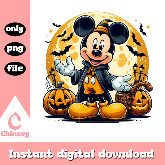 Witch mickey mouse pumpkin mooon halloween png, disney mickey png