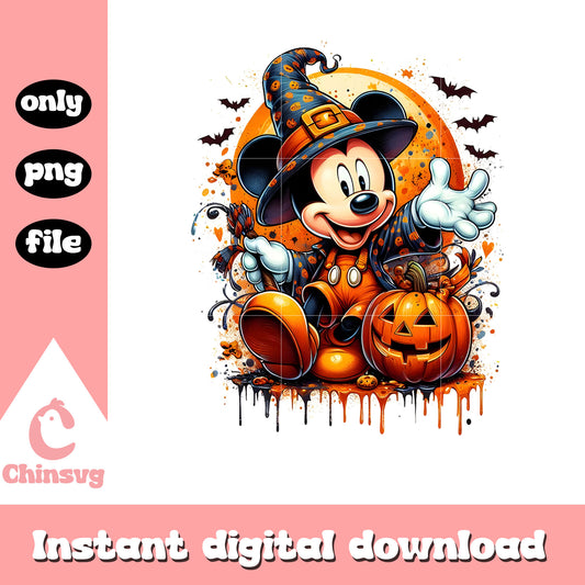 Witch mickey mouse pumpkin splatted effect png, mickey disney png