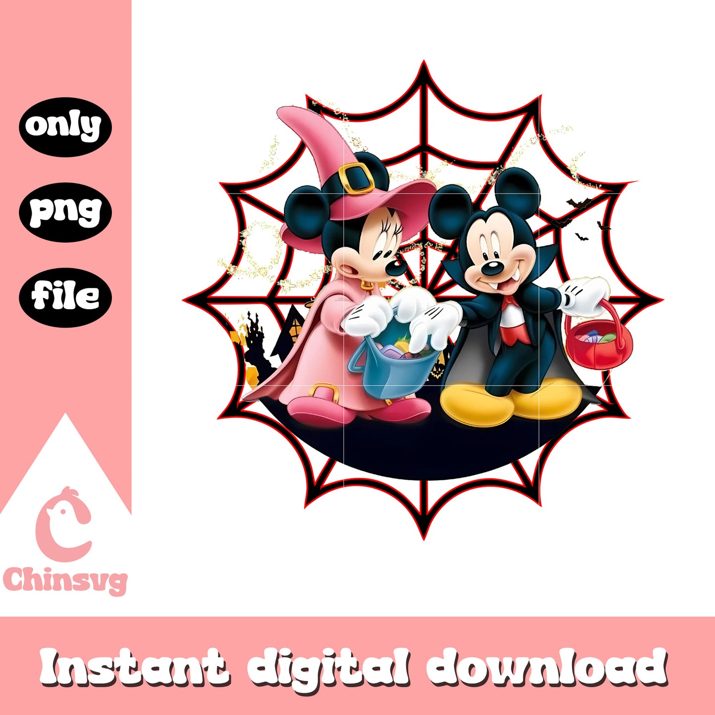 Witch minnie and vampire mickey png, couple costumes png