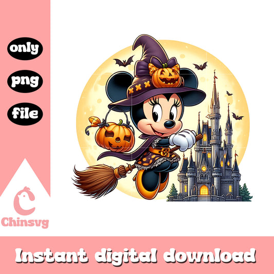 Witch minnie mouse castle design png, happy halloween png
