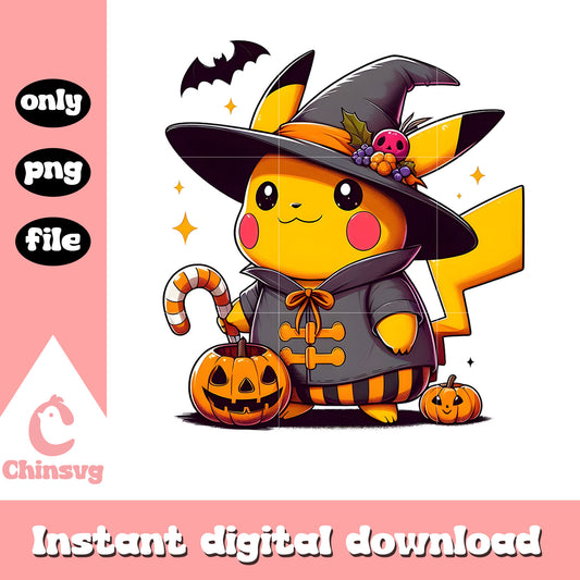 Witch pikachu cartoon pumpkin halloween png, pikachu halloween png