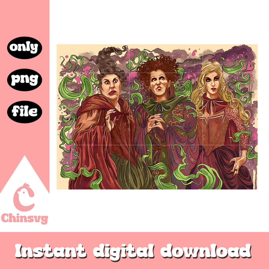 Witch sanderson sisters hocus pocus design png, happy halloween png