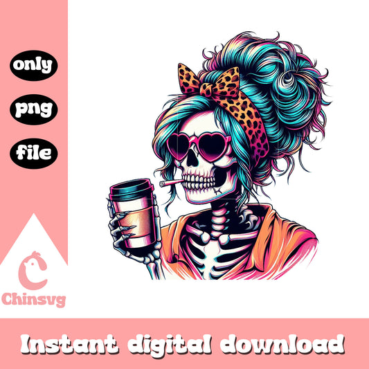 Woman skeleton coffee cup png, coffee cup png, skeleton png