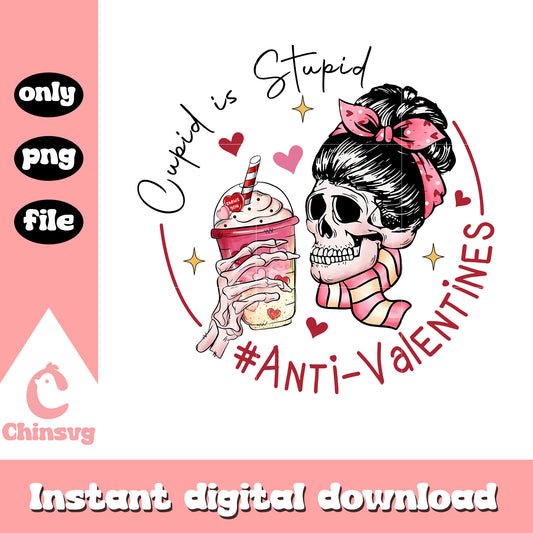 Woman skeleton cupid is stupid png, anti valentines day png