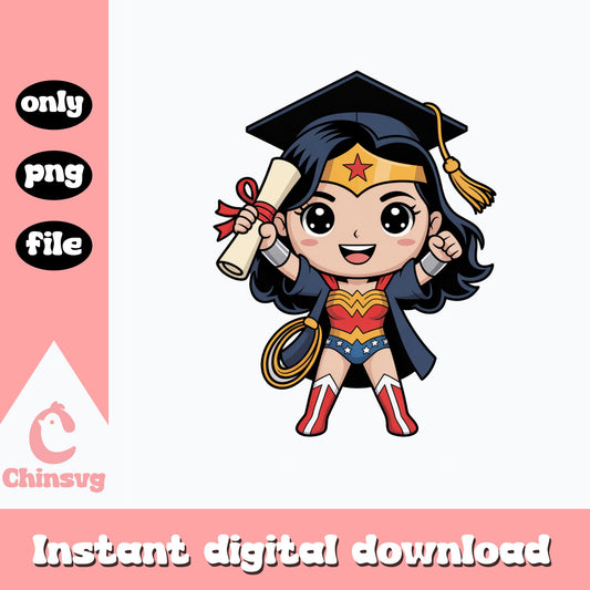 Wonder Woman Graduation PNG, Superhero Graduate PNG, Cute Chibi PNG
