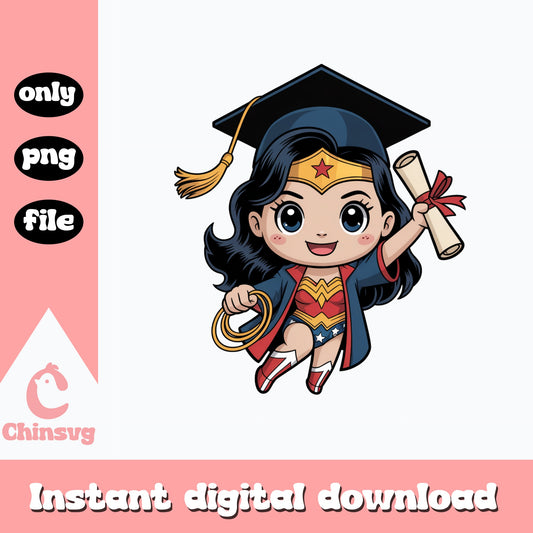 Wonder Woman Graduation PNG, Superhero Graduate PNG, Cute PNG