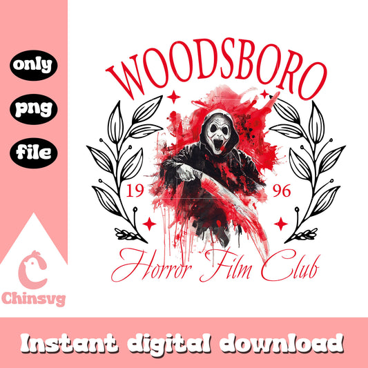 Woodsboro 1996 horror film club design png, ghostface png