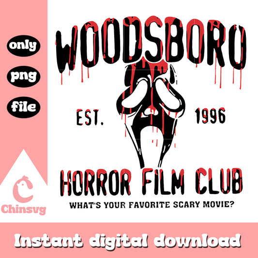 Woodsboro est 1996 halloween design png, horror film club png