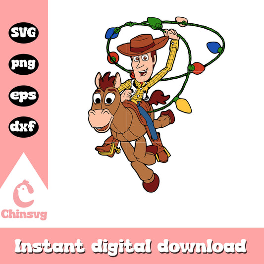 Woody bullseye christmas lights design svg, toy story christmas​ svg
