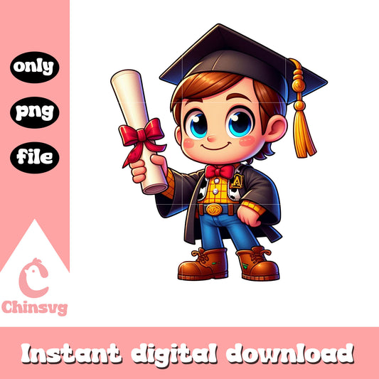 Woody chibi graduation day design png, woody toy story png