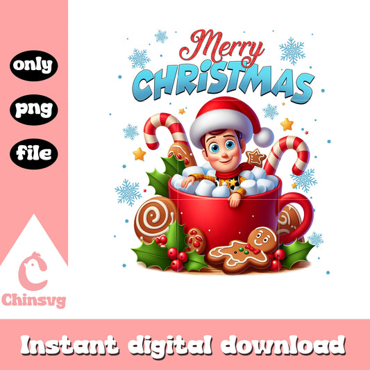 Woody coffee mug merry christmas png, toy story png