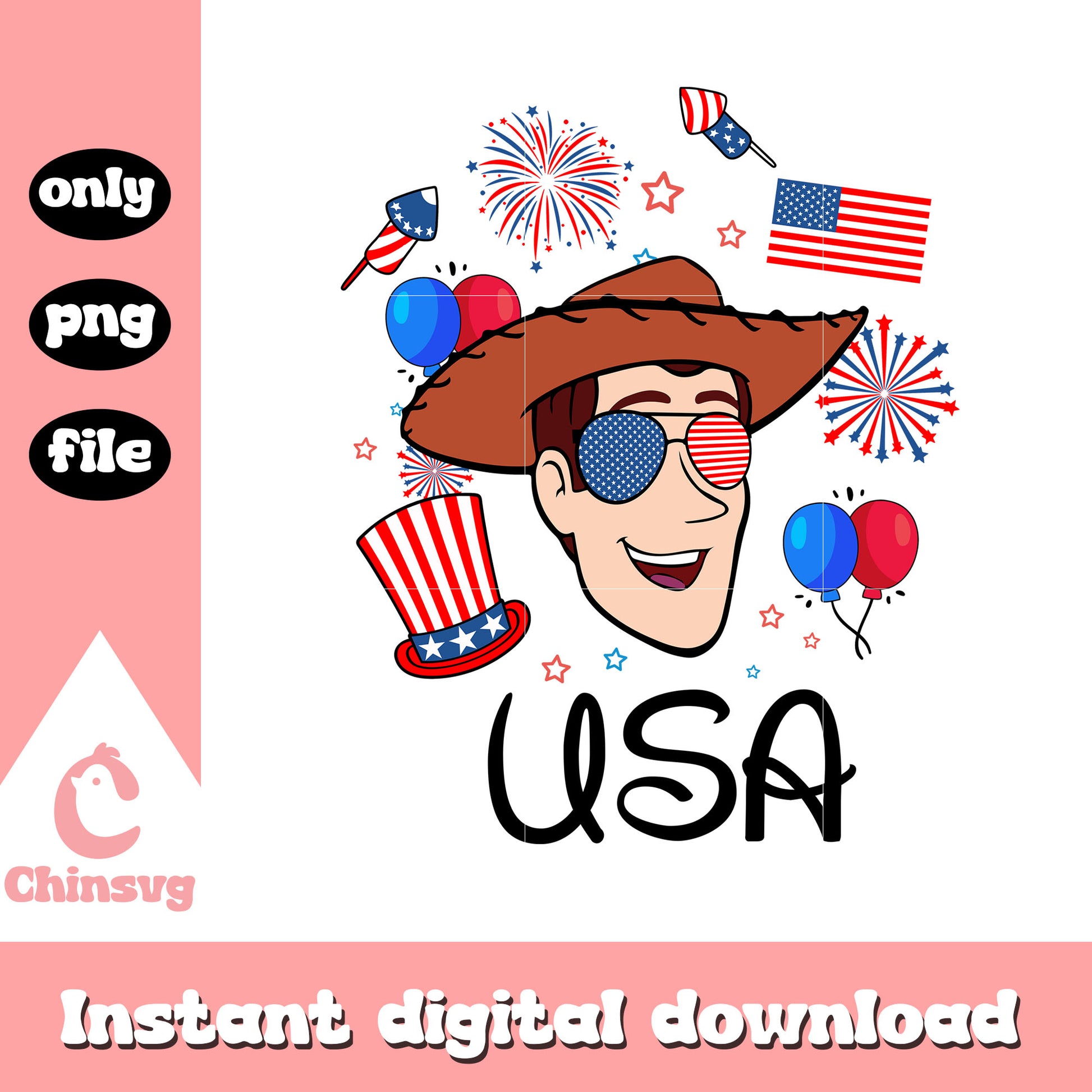 Woody face USA 4th of july png, USA happy 4th of july png