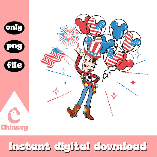 Woody with america flag and png, mickey balloon png, usa flag png