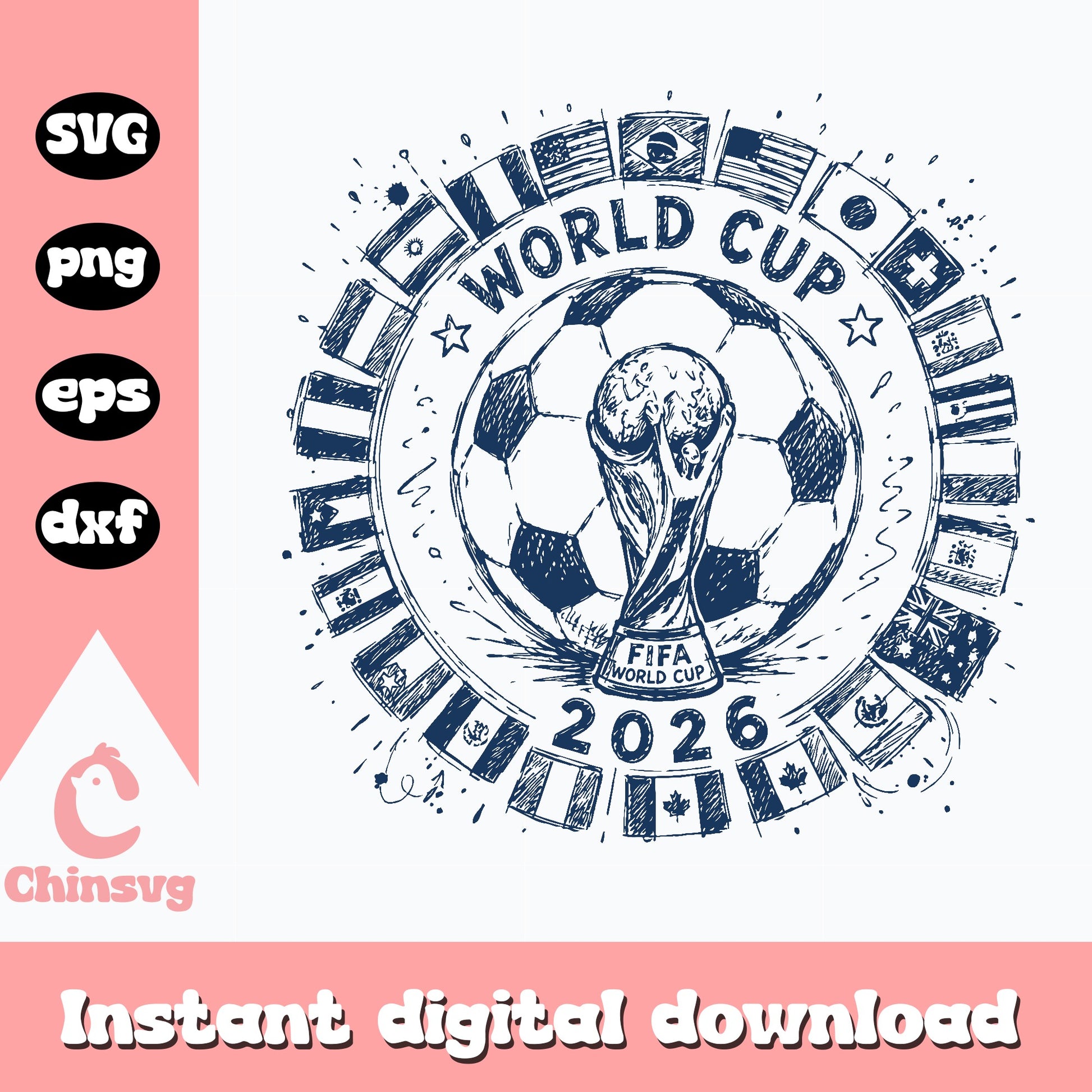 World Cup 2026 Soccer Ball SVG, Football Trophy PNG, Flags SVG