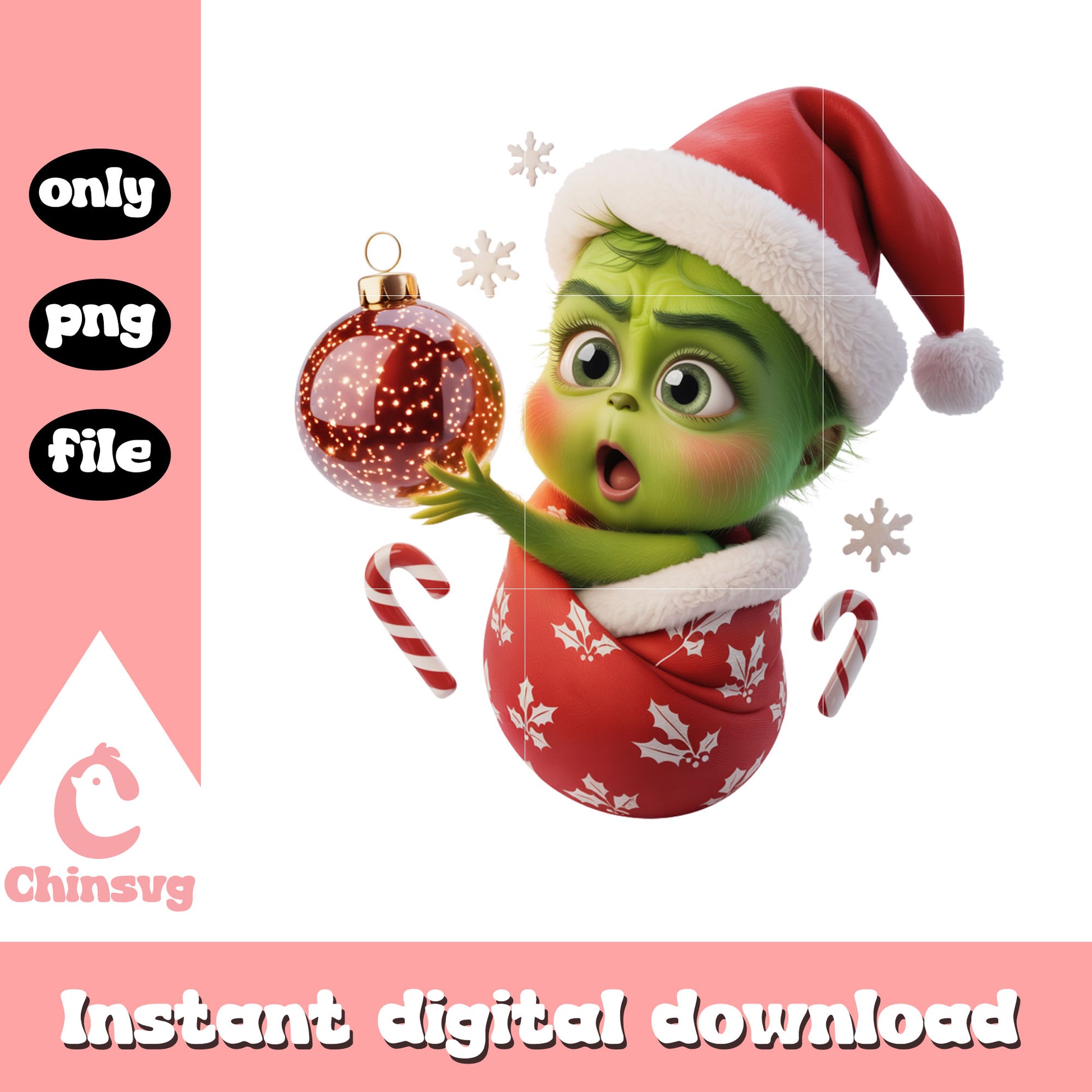 Wow face grinch with christmas ball png, merry xmas eve png