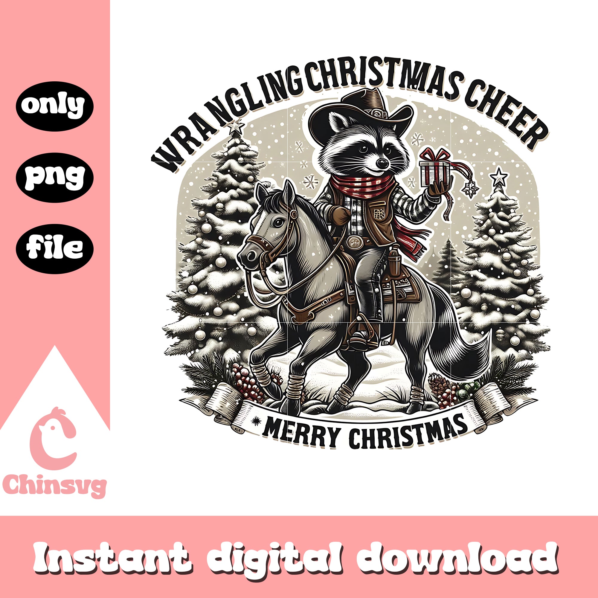 Wrangling christmas cheer raccoon png, christmas raccoon png – Chinsvg