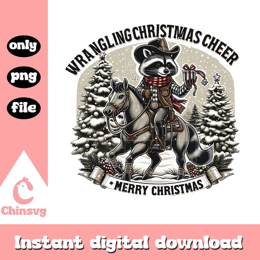 Wrangling christmas cheer raccoon png, christmas raccoon png