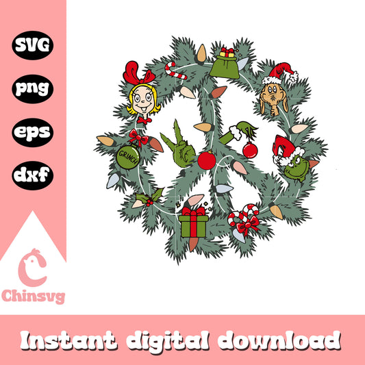 Wreath grinch friends christmas svg, christmas grinch wreath​ svg