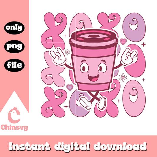 Xoxo coffee cool valentine png, valentine's day coffee png