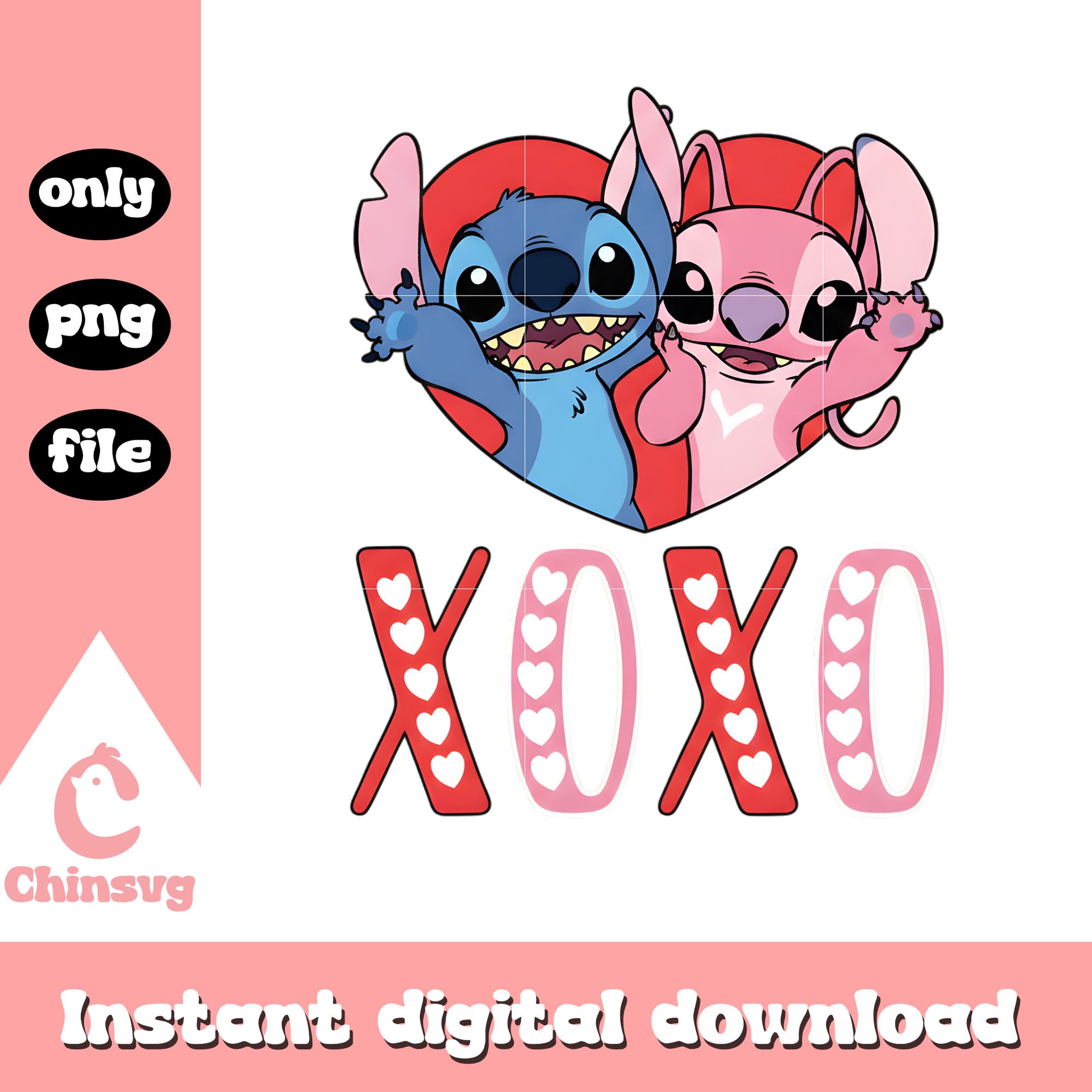 Xoxo couple valentine love png, stitch valentine​​ png
