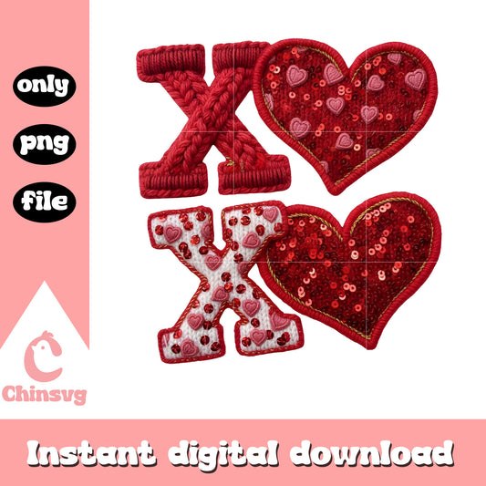 Xoxo glitter love crochet png, valentines day love​ png