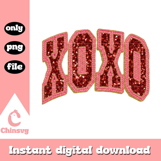 Xoxo glitter valentine crochet png, valentines day glitter png